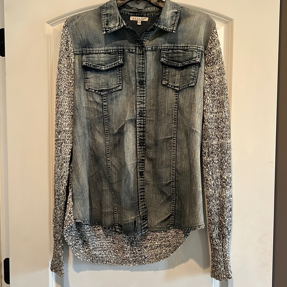 Denim ± Knit Holiday Top/Jacket by Avalin - Large.